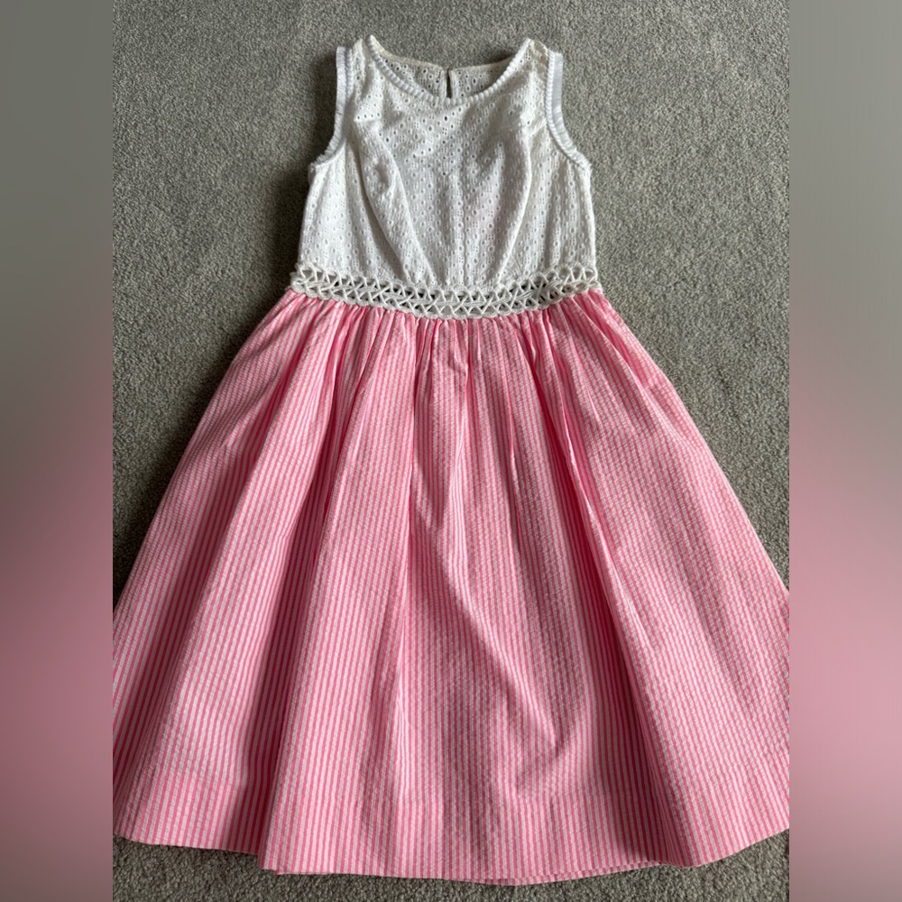 🩷Lilly Pulitzer Pink/White Pinstriped and Lace Dress🩷
